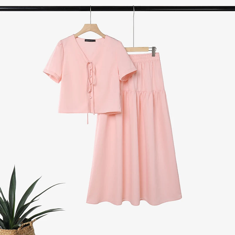 ZANZEA Summer 2PCS Outfits Stylish V Neck Short Sleeve Blouse Dress Sets Casual A Line Skirt Suit Elegant Women 2 Pieces Sets