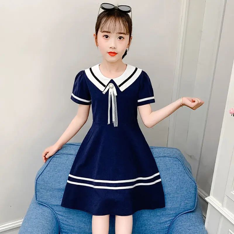 Preppy Style Loose Fit Slimming for Little Girls Child Girl Clothes From 8 12 Years Old Luxury Dresses Casual 2025 Children Kids