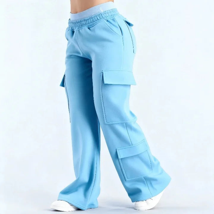 2026 Women‘s Wide Leg Cargo Pants Elastic Waistband with Large Pockets Casual Fitness Sportswear Y2k Long Pants