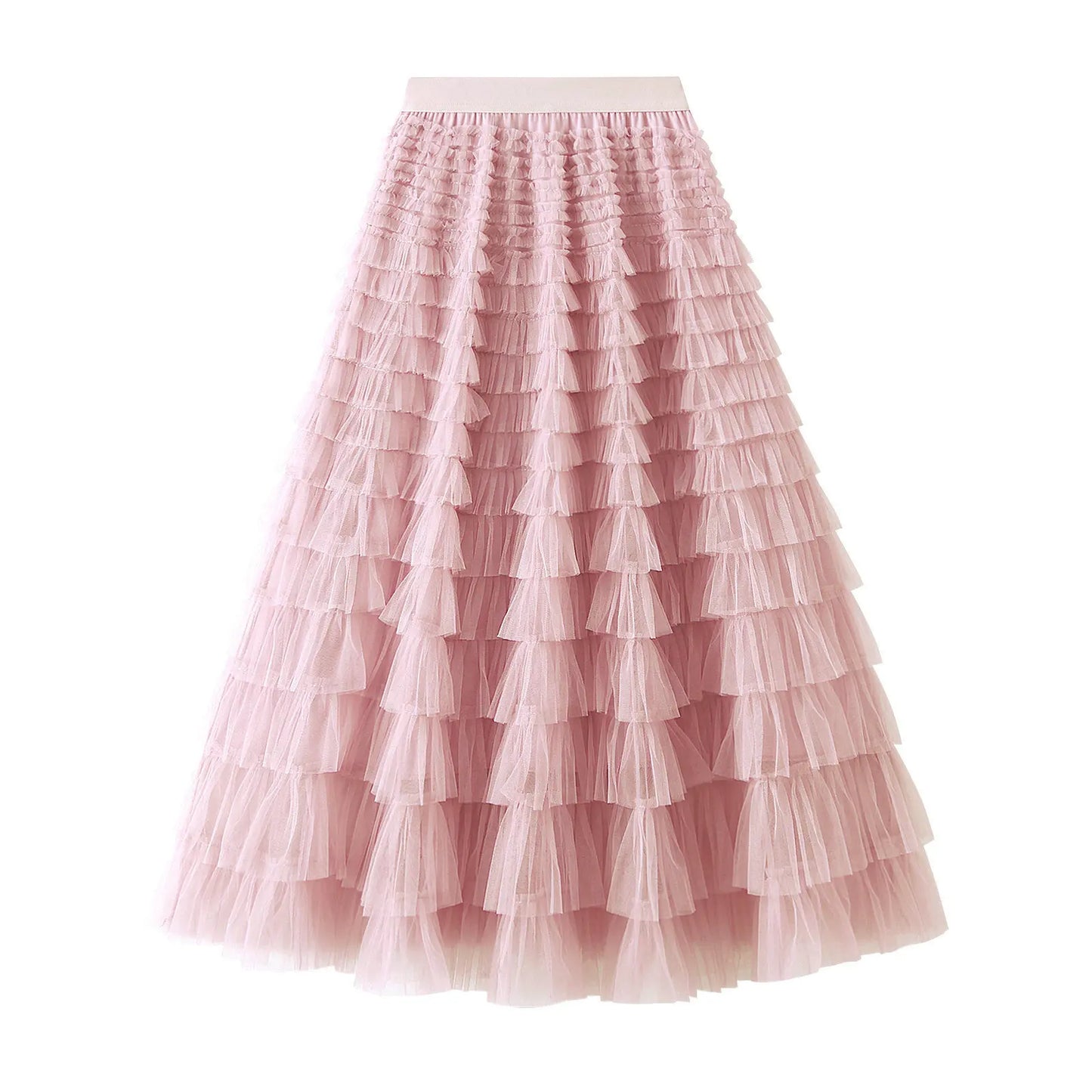 HOT Solid Multilayer Ruffle Mesh Skirt Women Boho High Waist Long Maxi Tulle Skirt Spring Summer Party Women's Clothing