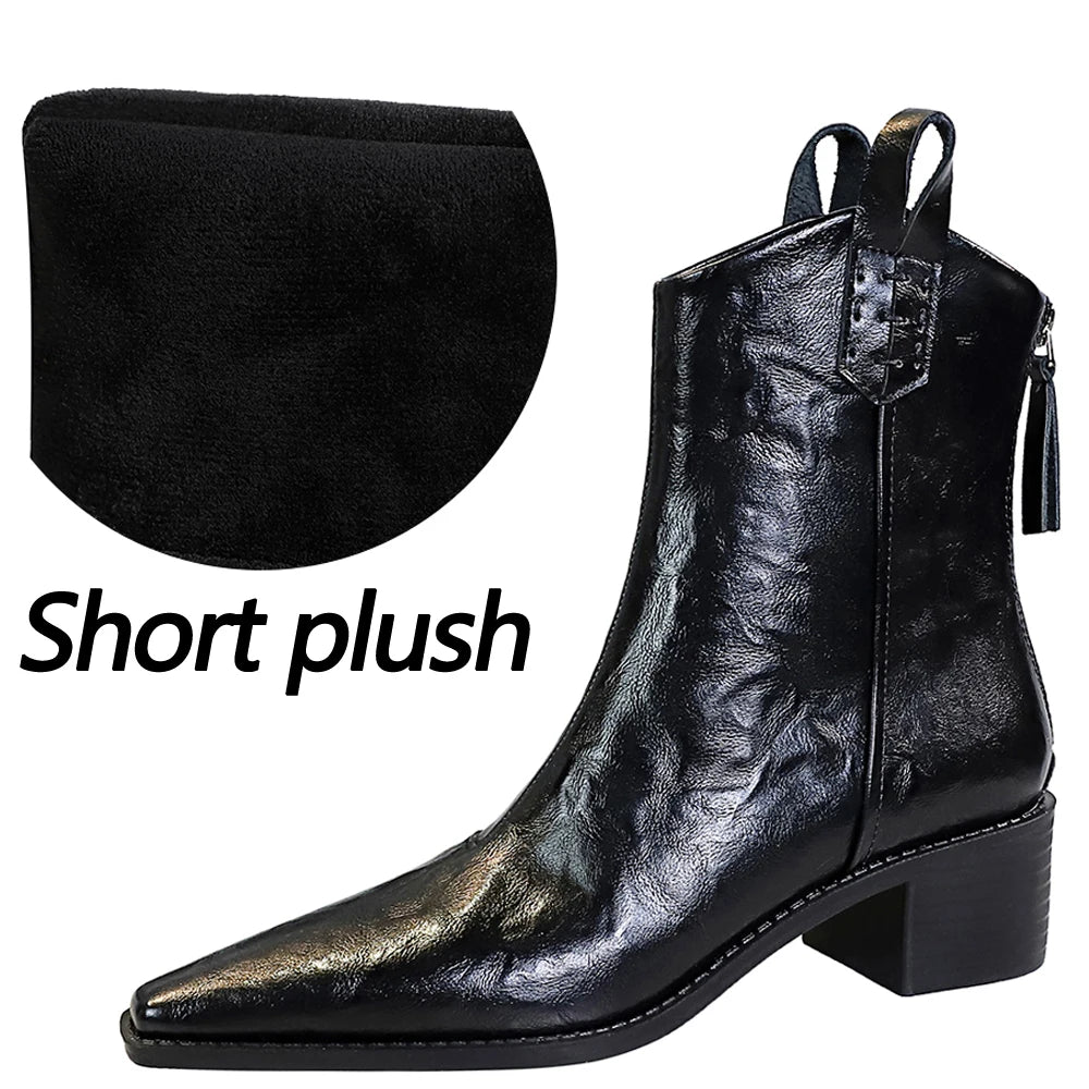 BIGTREE Designer Punk Vintage Pointed Toe Women Ankle Boots Autumn Winter Zipper Shoes Women Fashion Square Heel Botas Mujer