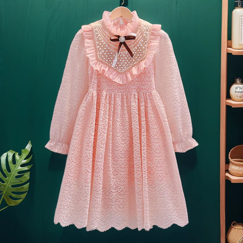 Baby Outfits Lace Dresses for Girls Party Elegant Dress Kids Princess Pink Costumes Teenagers Children Clothes 4 6 8 10 12 Years