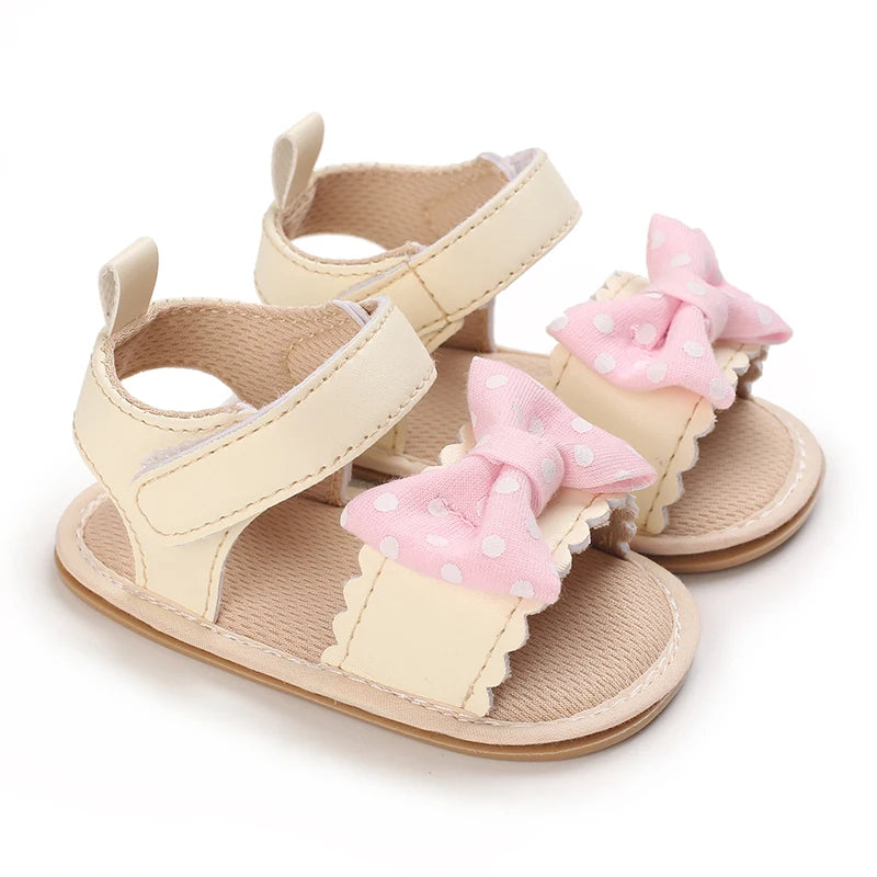 Summer 0-18M Female Baby Apricot Sandals Bow High Quality Soft Bottom Anti slip Breathable First Walking Shoes