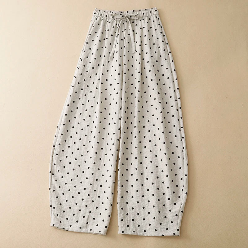 High Waist Wide Leg Straight Cut Summer Thin Casual Pants for Women Polka Dot Loose Fitting Korean Style Slimming Trousers