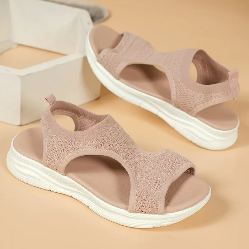 Women's Shoes 2025 Summer Comfortable Casual Sports Sandals Women's Beach Wedge Sandals Women's Mesh Knitted Roman Sandals