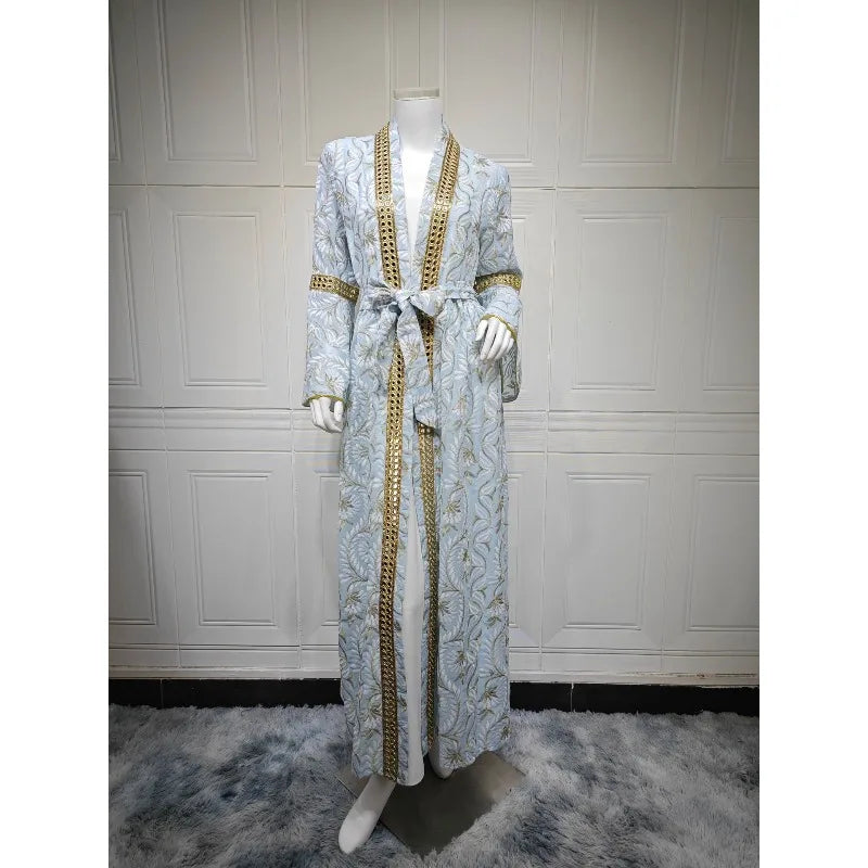 Turkey Muslim Embroidery Abaya Dress 2 Piece Set Women Ramadan Eid Mubarak Kaftan Dubai Vestidos Pakistani Arab Caftan Robe