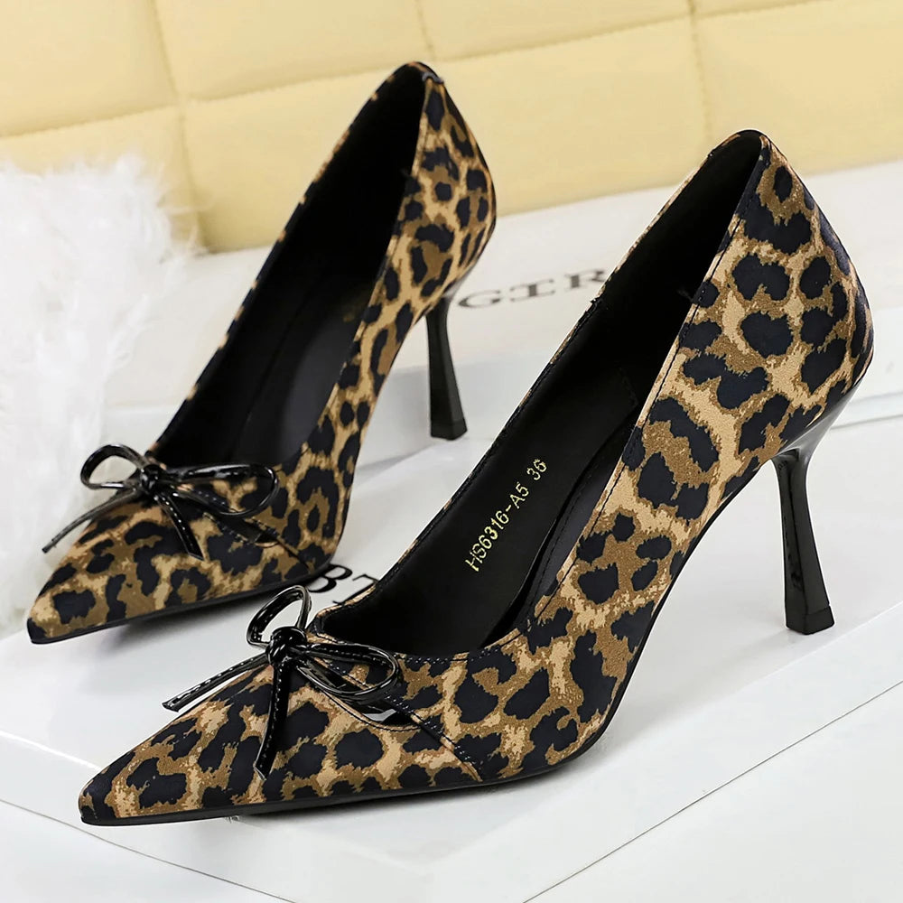 Women 8 Heels Patent Leather Women Pumps Bowknot Hollowed-Out High Heels Stiletto Sexy Party Shoes Female Pumps Plus Size 43
