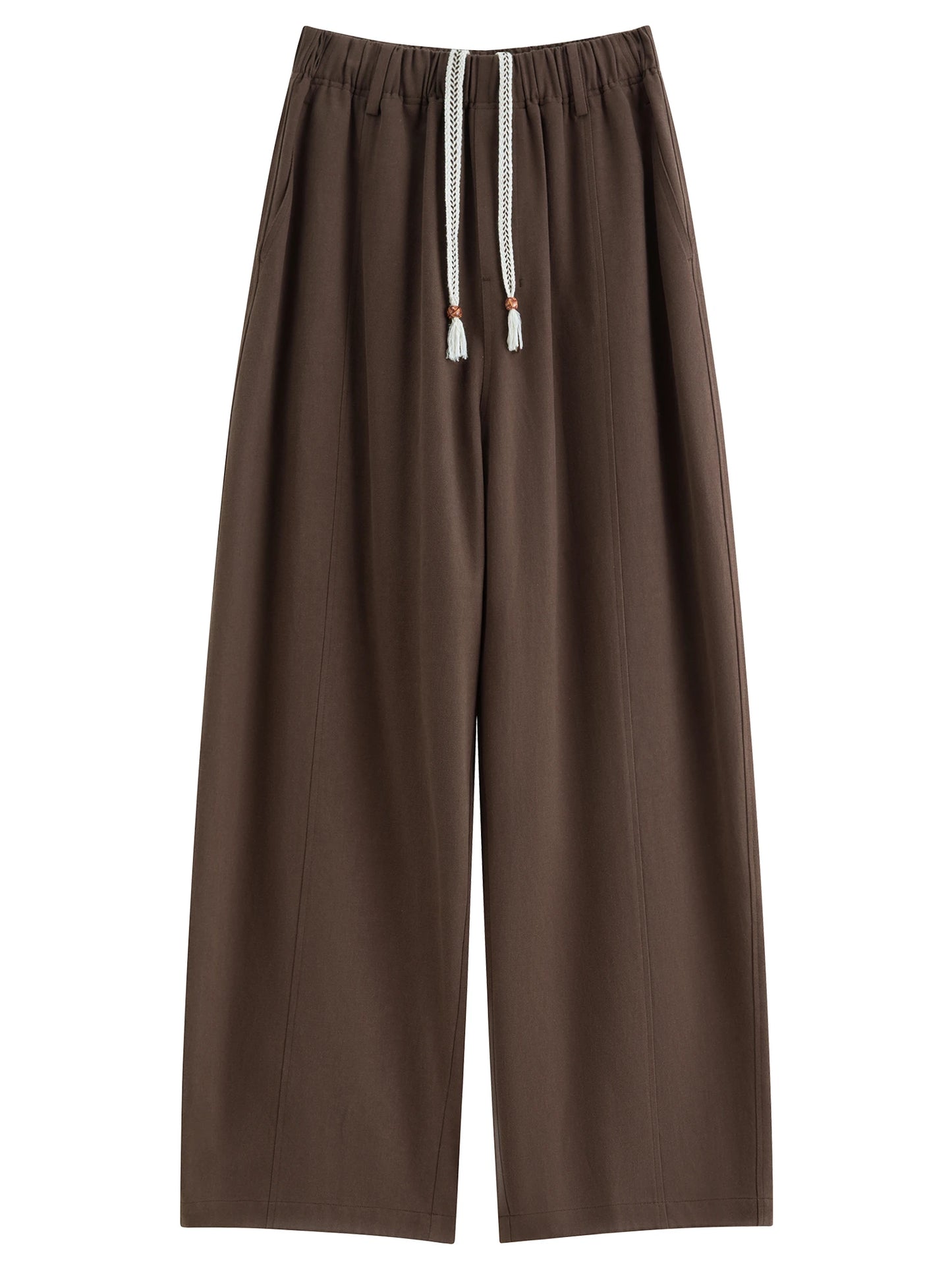 FSLE【Premium Series】2026 Summer Women's Arc Leg Relaxed Fit Wide Leg Pants with Elastic Waist - Casual Comfort for Daily Wear