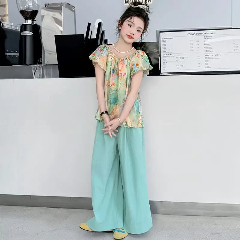 Child House Clothing Junior Top and Bottom Set Girls' Summer Clothes Children Teenage Girl Outfit 10 12 Years Old T-shirts Kids