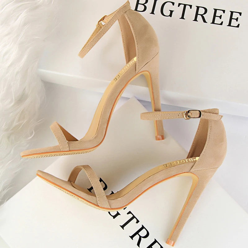 BIGTREE Shoes Women 11cm High Heeled Sandals Ladies Shoes Summer Stilettos Women Sandals Suede Woman Pumps High Heels 2026 New