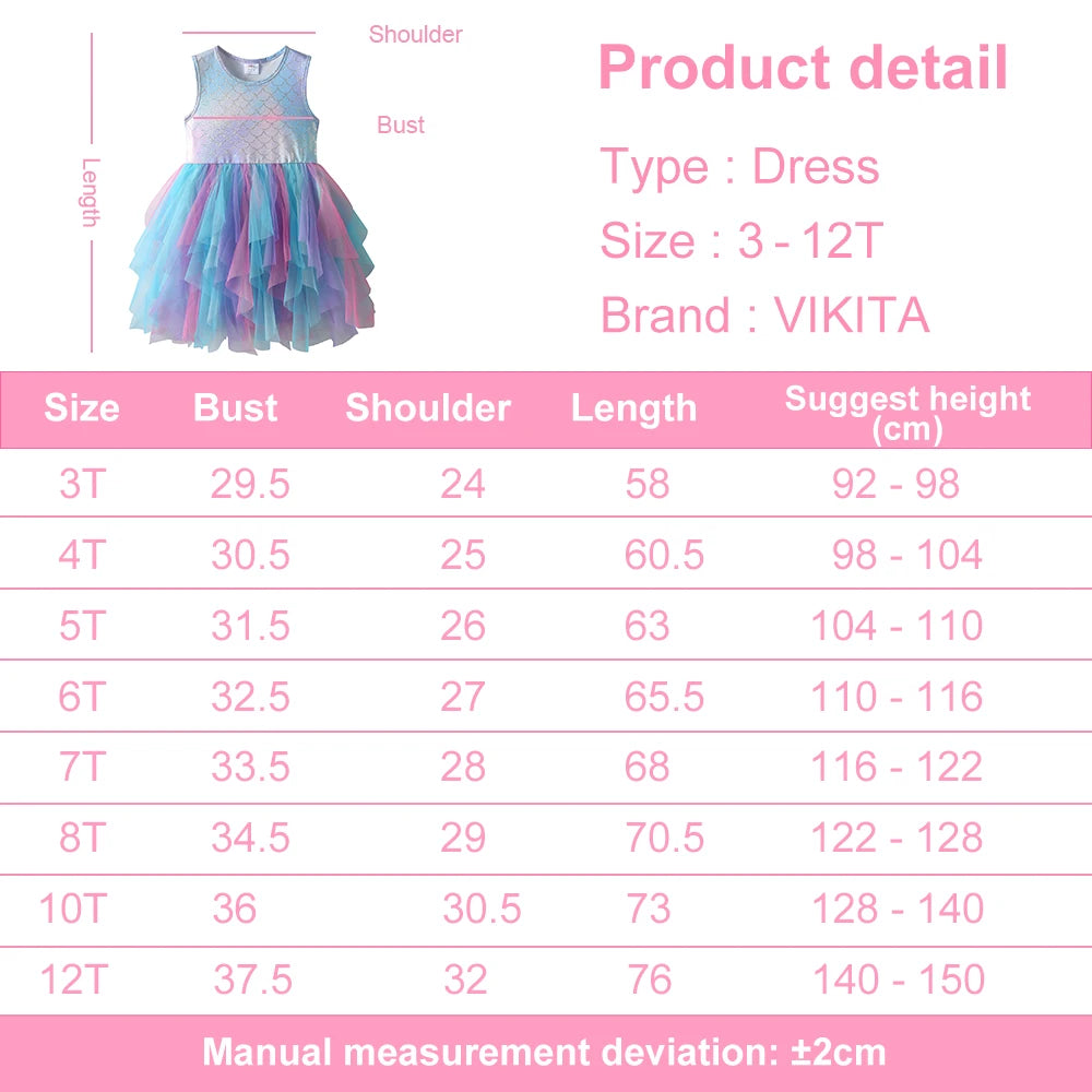 Girls Sparkle Shiny Colorful Gradient Summer Sleeveless Dress Kids Mermaid Scale Tulle Birthday Party Fairy Elegant Tutu Dress