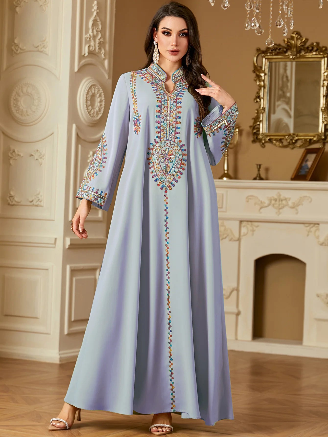 2025 Ramadan Muslim Women Embroidery Long Dress Islam Gulf Jalabiya Morocco Kaftan Turkey Robe Dubai Abaya Eid Djellaba Vestidos