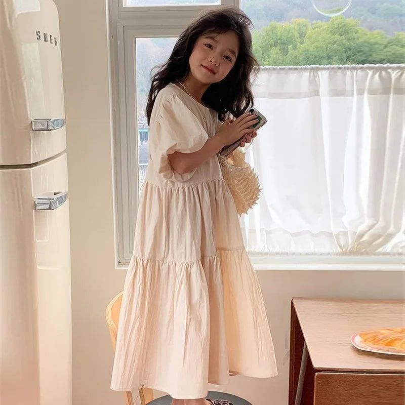 Girl Summer Puffy Dresses Kids Princess Puff Sleeve Ball Gown Children Birthday Cute Clothes Teenager Casual Fashion Vestidos