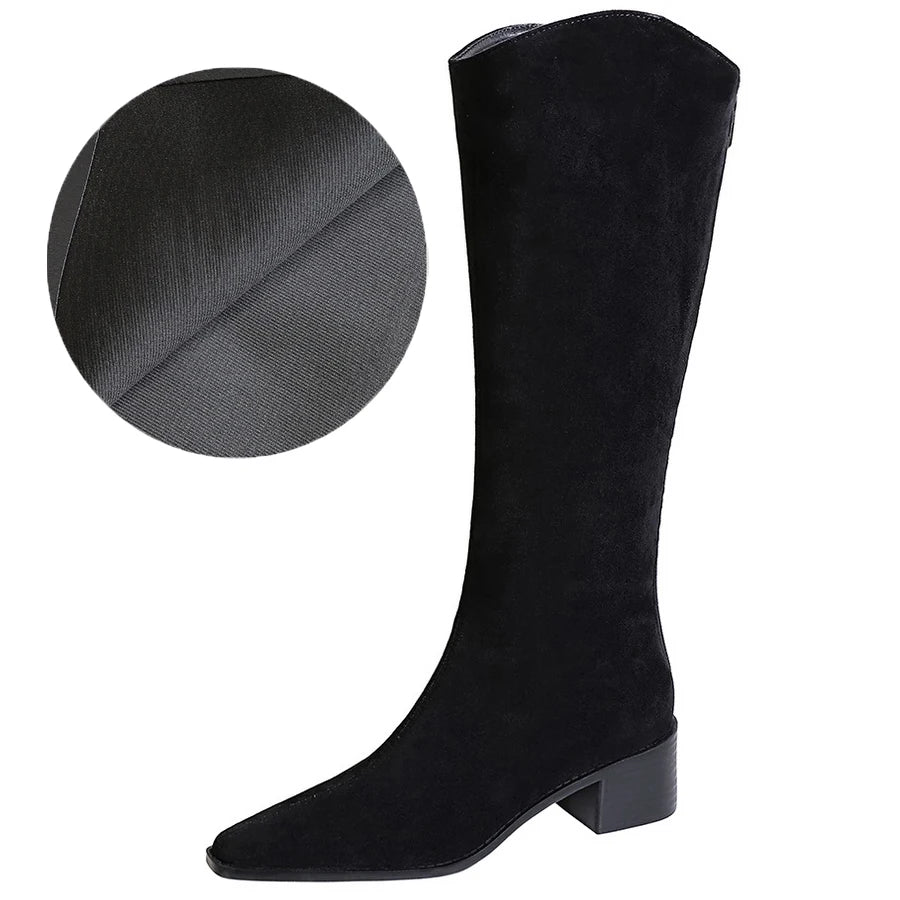 BIGTREE Shoe Women Knee-High Boots Suede Knight Boots Women Shoes Rear Zipper High boots Thick Heel Autumn Winter Boots Mid Heel