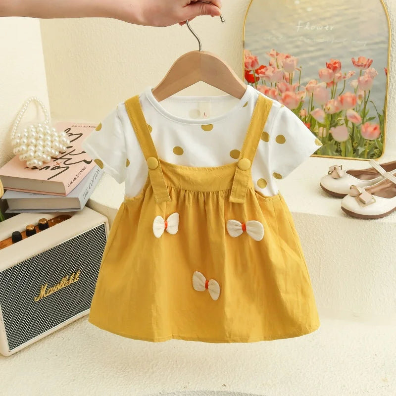 Baby Girl Clothes Summer Polka Dot Print Cute Three-Dimensional Bow Decoration Baby Dresses Sweet Birthday Party Baby Clothes
