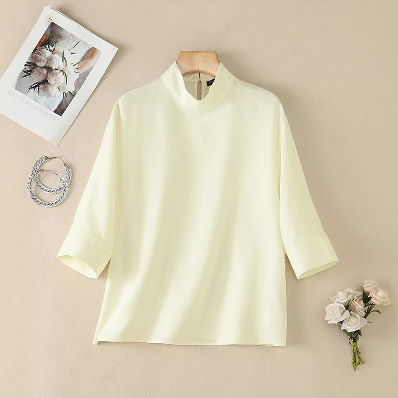 ZANZEA Woman Plus Size Blouses Casual Mock Neck 3/4 Sleeve Loose Solid Shirts Autumn 2026 Vintage Daily Wear Blusas Mujer 5XL