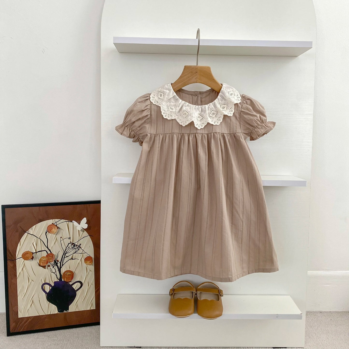 1-6Yrs Kids Baby Dress Summer Girls Sweet Lace Collar Princess Dress New Kids Baby Girls Dress Cotton Children Clothes Dress