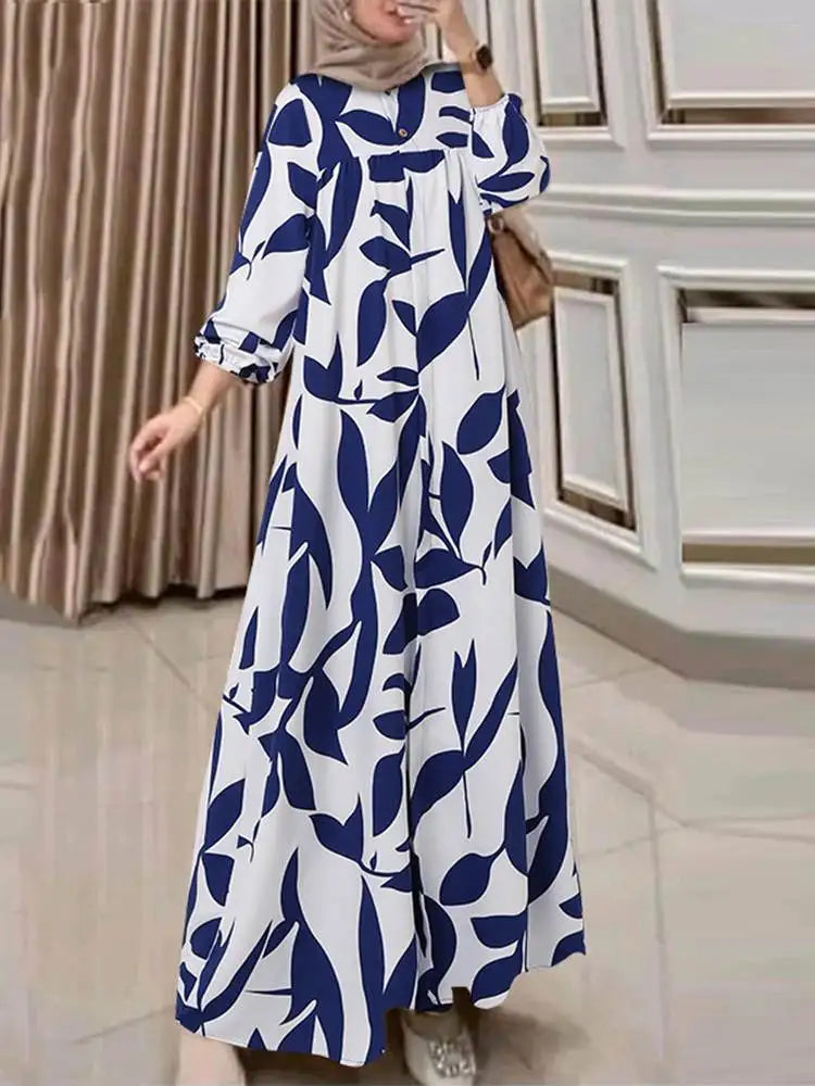 Women Fashion Long Sleeve Floral Print Muslim Dress Abaya ZANZEA Autumn Bohemain Sundress Maxi Long Vestidos Islamic Clothing
