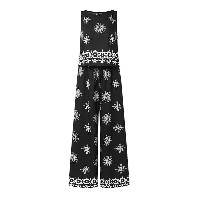 ZANZEA Fashion Summer Sleeveless Tanks Tops Pant Sets Stylish Women Matching Sets Bohemain Printed Tracksuit 2PCS Holiday Outfit