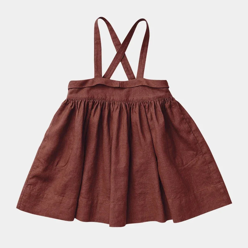 Girls Sweet Cute Cotton And Linen Strappy Dress 2026 Summer New Baby Girl Japanese College Style Cross Buckle Linen Dresses