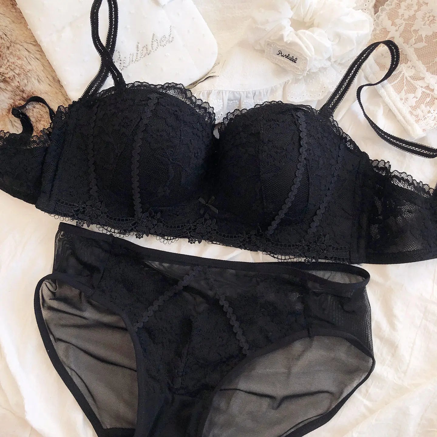 French Lace Push Up Bra Lingerie Set See Through Babydoll Shelf Bustier Half Cup Sexy Bodysuit Women Underwear Thin Thick Bottom