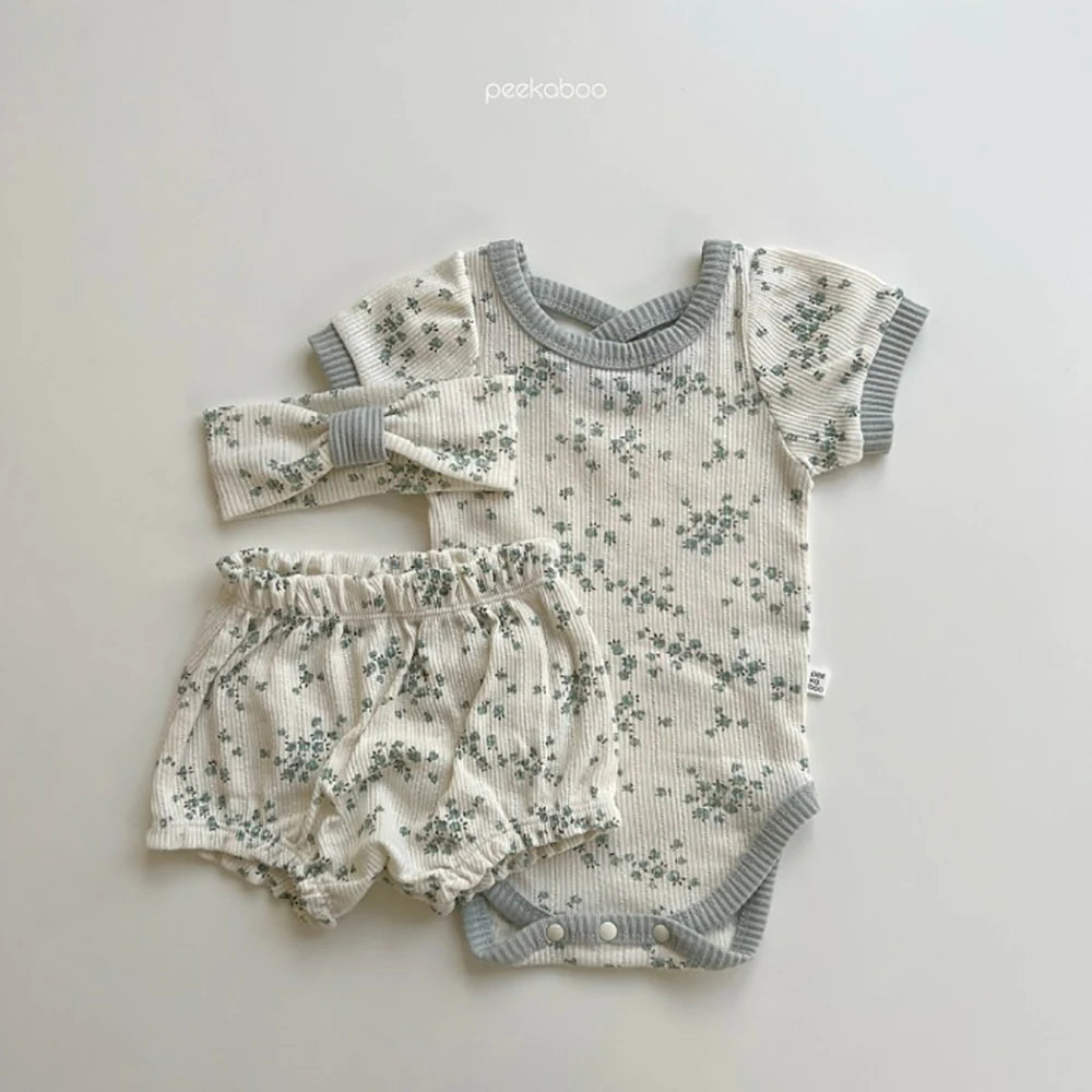 TZ2432 New Korean Baby Flower Short Sleeved Set for Women's Baby Thin Cotton Soft Home Short Sleeved Shorts Two Piece Set