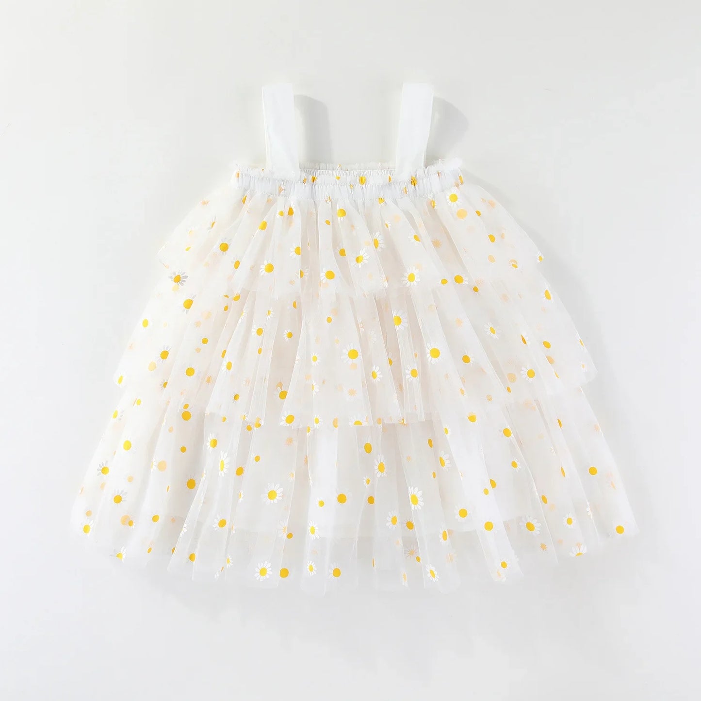 Infant Baby Girl Summer Tulle Dress 0-5T Daisy Print Tiered Cake Skirt Spaghetti Strap Princess Girl Party Dress