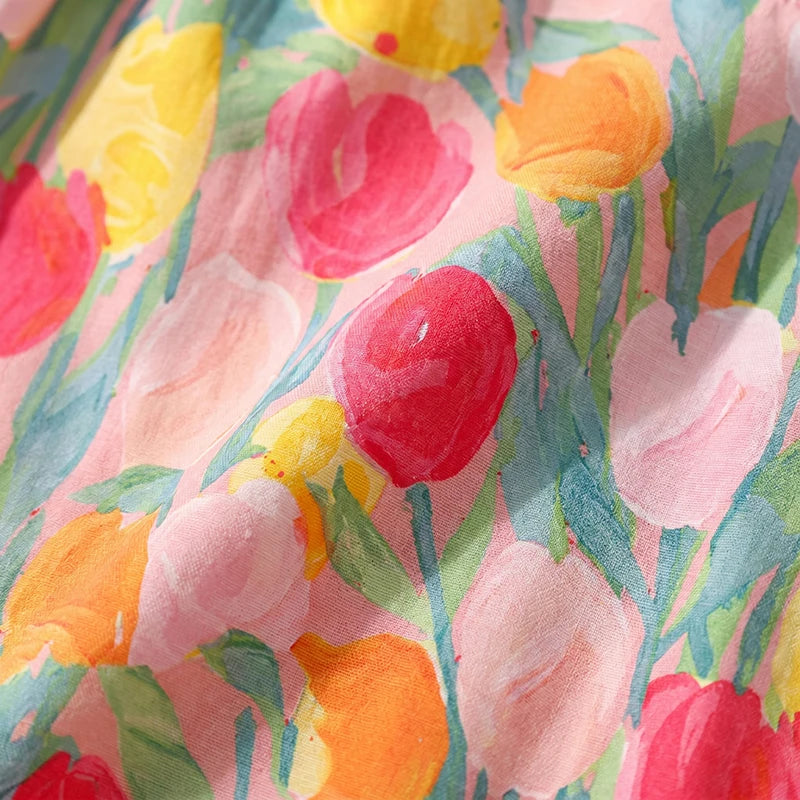 Summer Kids Halter Dress Sleeveless Tulip Floral Girls A-Line Dresses Ruffle Hem Children Sundress for Beach Vacation Wear