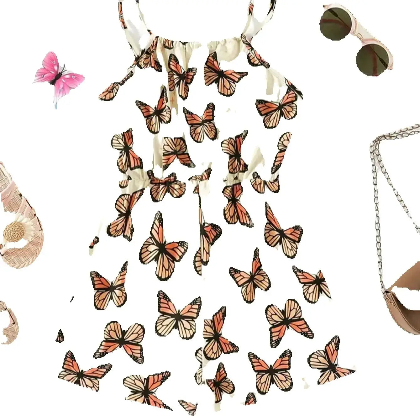 Girls Sleeveless Jumpsuit Summer Casual Breathable Stretchy Cute Butterfly Print Comfortable Fashionable Girls' Outfit