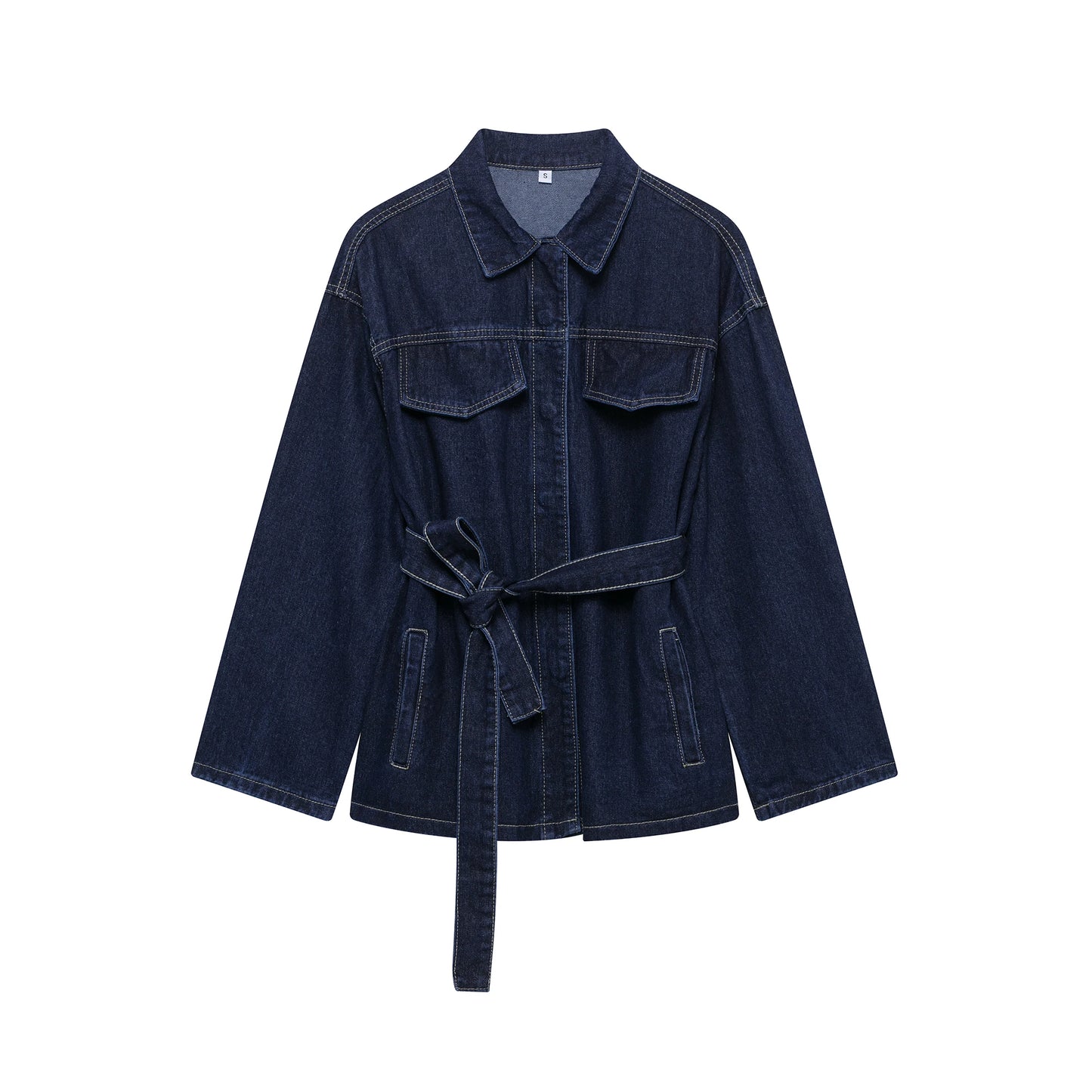 DUOPERI Women Fashion 2 Pieces Sets With Belt Denim Jackets & Vintage Front Zipper Jeans Trousers Feamle Chic Lady Pants Sets
