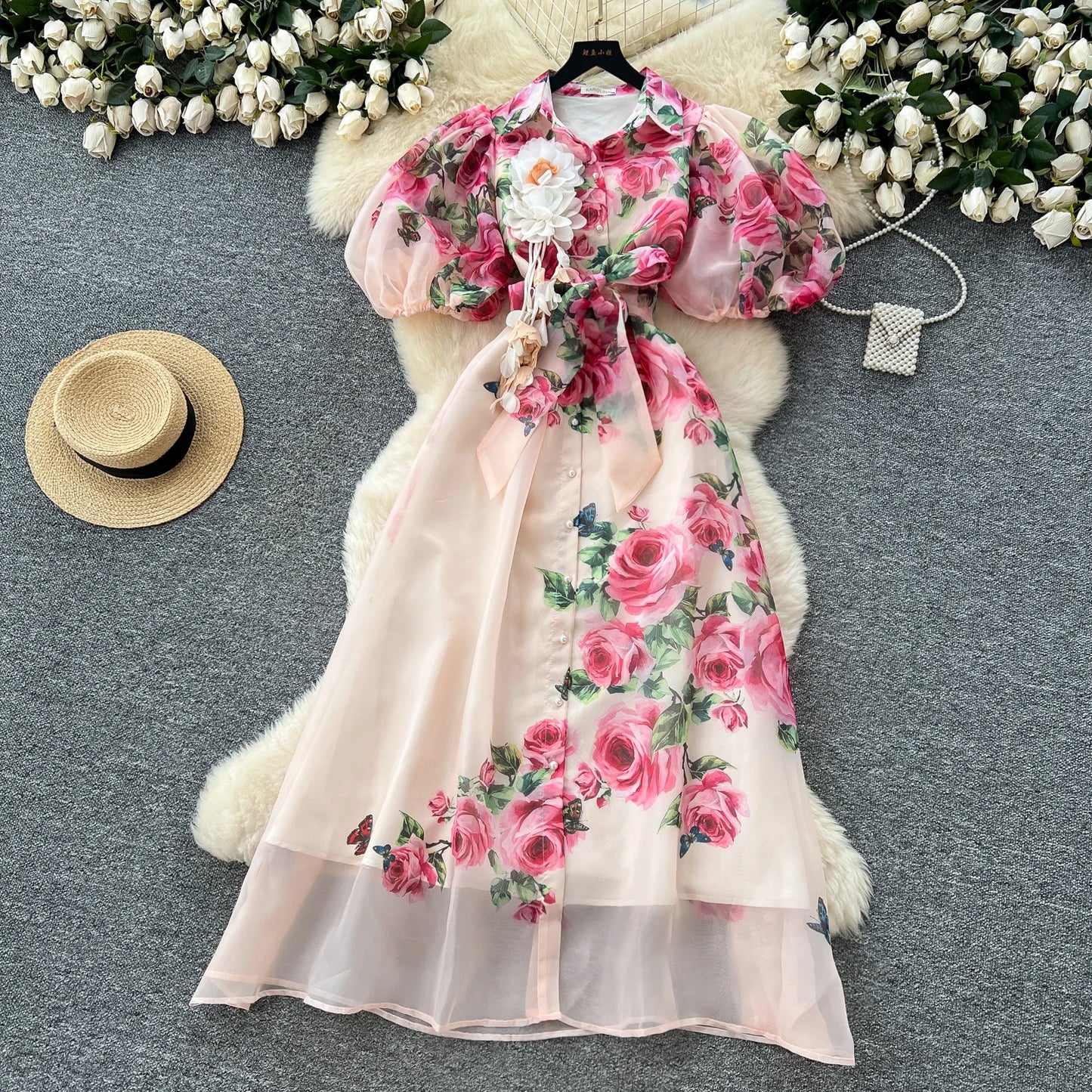 Chic vintage Sexy print mesh Spliced Fairy Summer Women Boho Sundress women clothing Long dress
