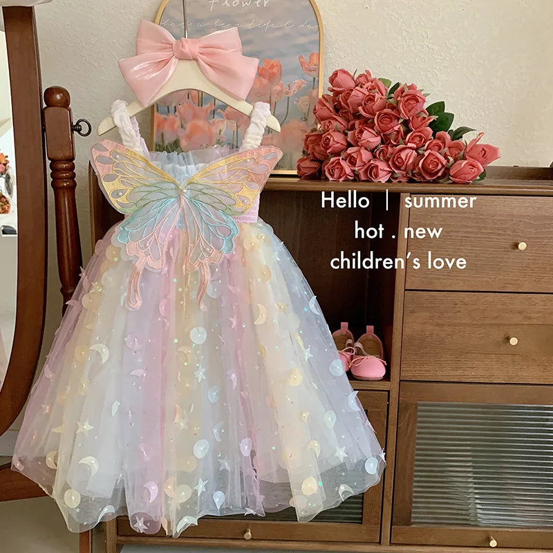 Girls' Summer New Children'S Dream Elf Butterfly Rainbow Baby Tank Tops Princess Dress