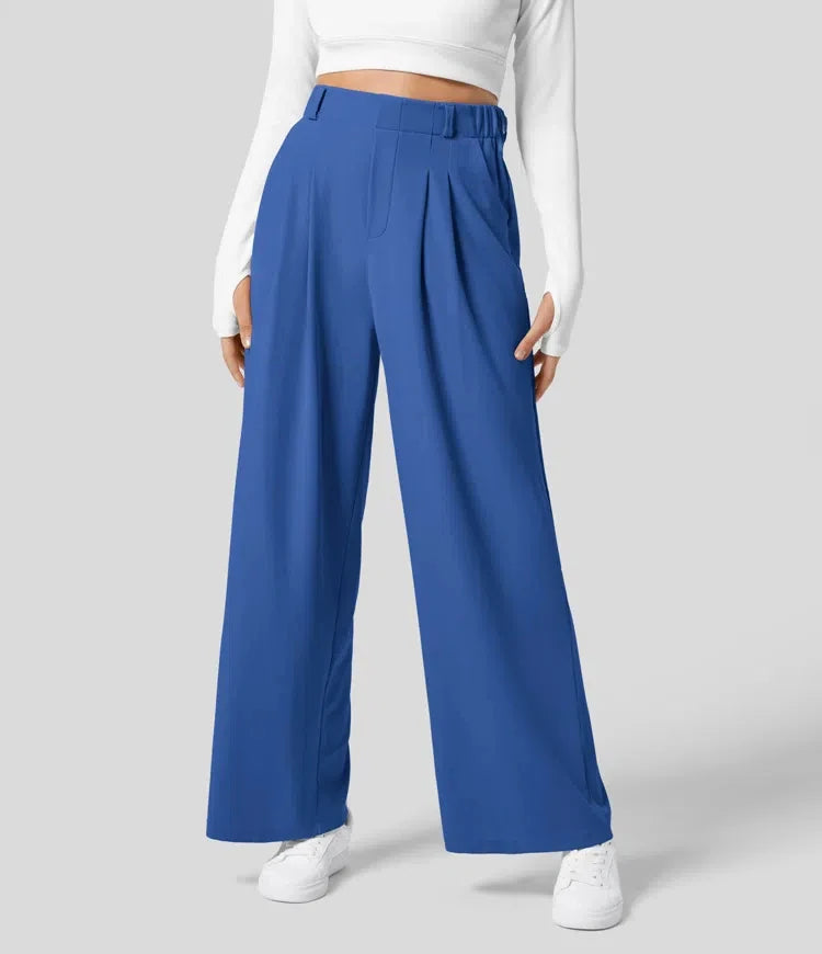 Women's trousers plaid slimming wide-leg pants with pockets high-waisted women's casual slimming wide-leg pants