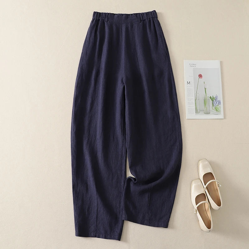 Cotton Linen High Waist Casual Pants Women's Summer New Korean Style Fashionable Elegant Design Sense Loose Straight Leg Pants