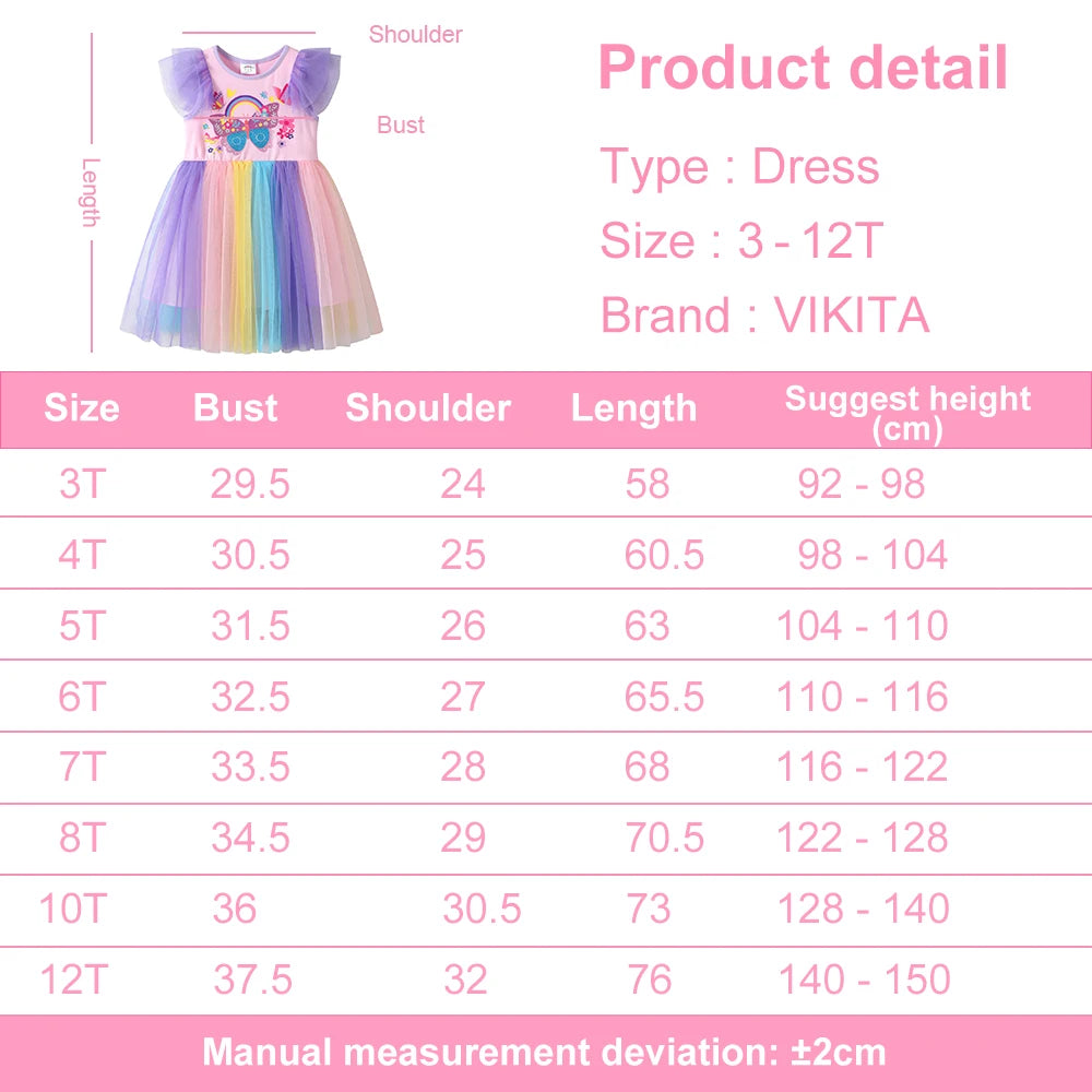 VIKITA Kids Butterfly Flower Print Summer Dress Girls Pink Colorful Party Vacation Daily Princess Dresses Children Clothes