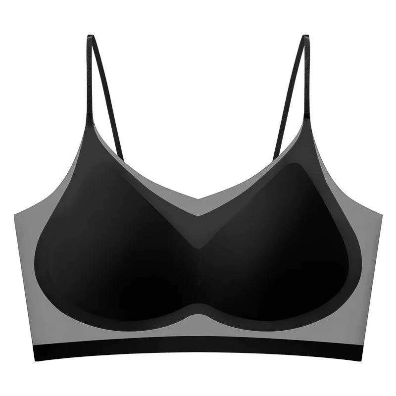 Ultra-Thin Breathable Ice Silk Top Bra Women's Bustier Underwear Seamless Back Halter Vest Wrap Bra Small Chest Together