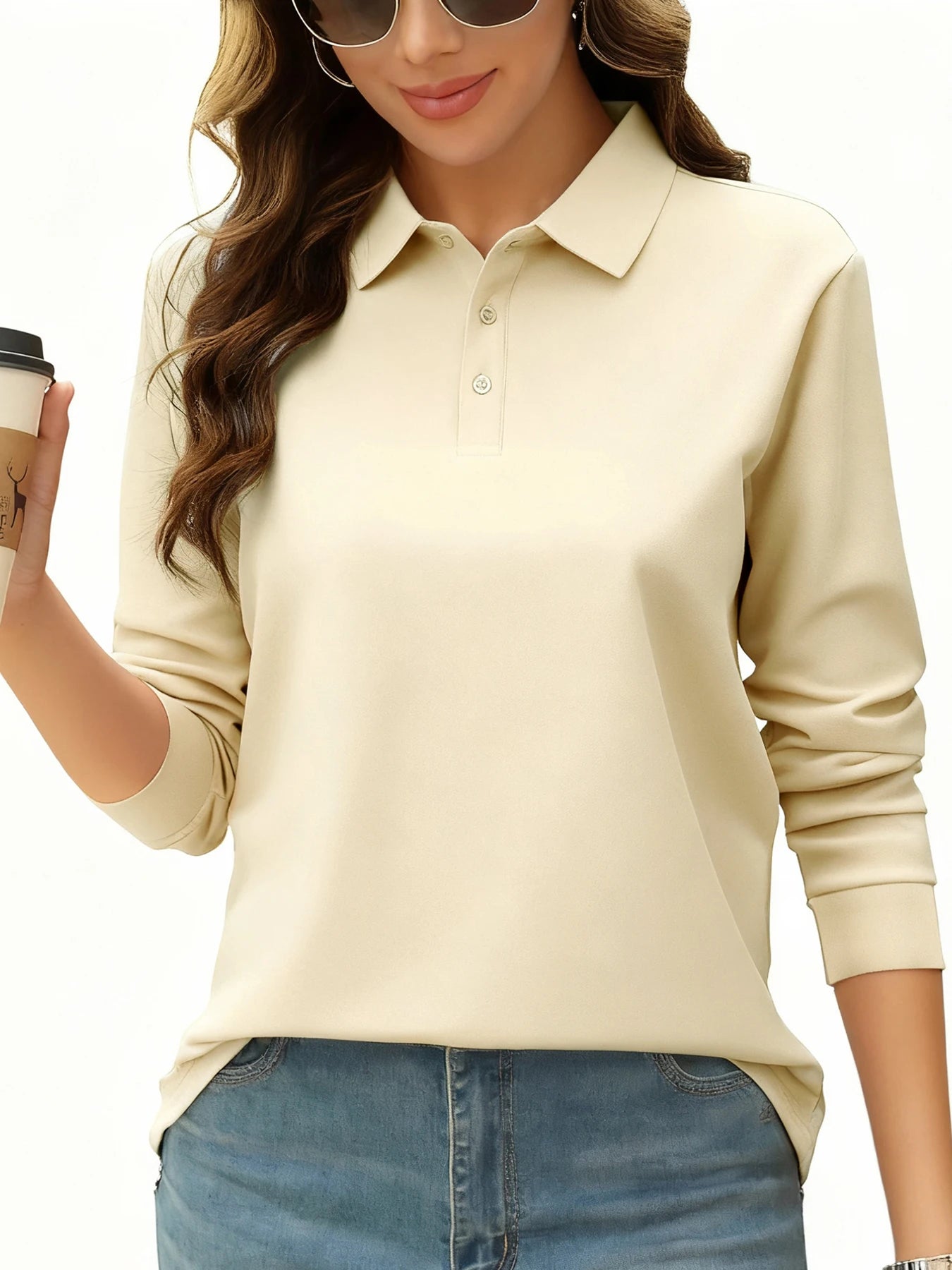 Solid Color Autumn Womens T-Shirt Soft Comfortable Polo Shirt All-Match Lapel Streetwear Unisex Hip Hop Woman Long Sleeve