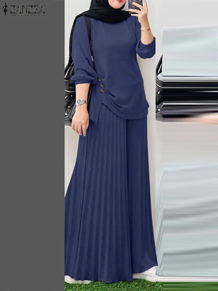 Ramadan Outfits 2026 ZANZEA Women Spring Matching Sets Trousers Suit Muslim Tracksuit Casual Long Sleeve Tops Pants Oversize