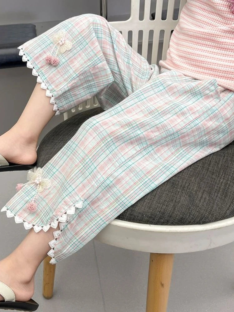 2026 New Girls' Lightweight Anti Mosquito Straight Leg Pants Ethnic Style Summer Trendy Kids Clothing Breathable Comfortable