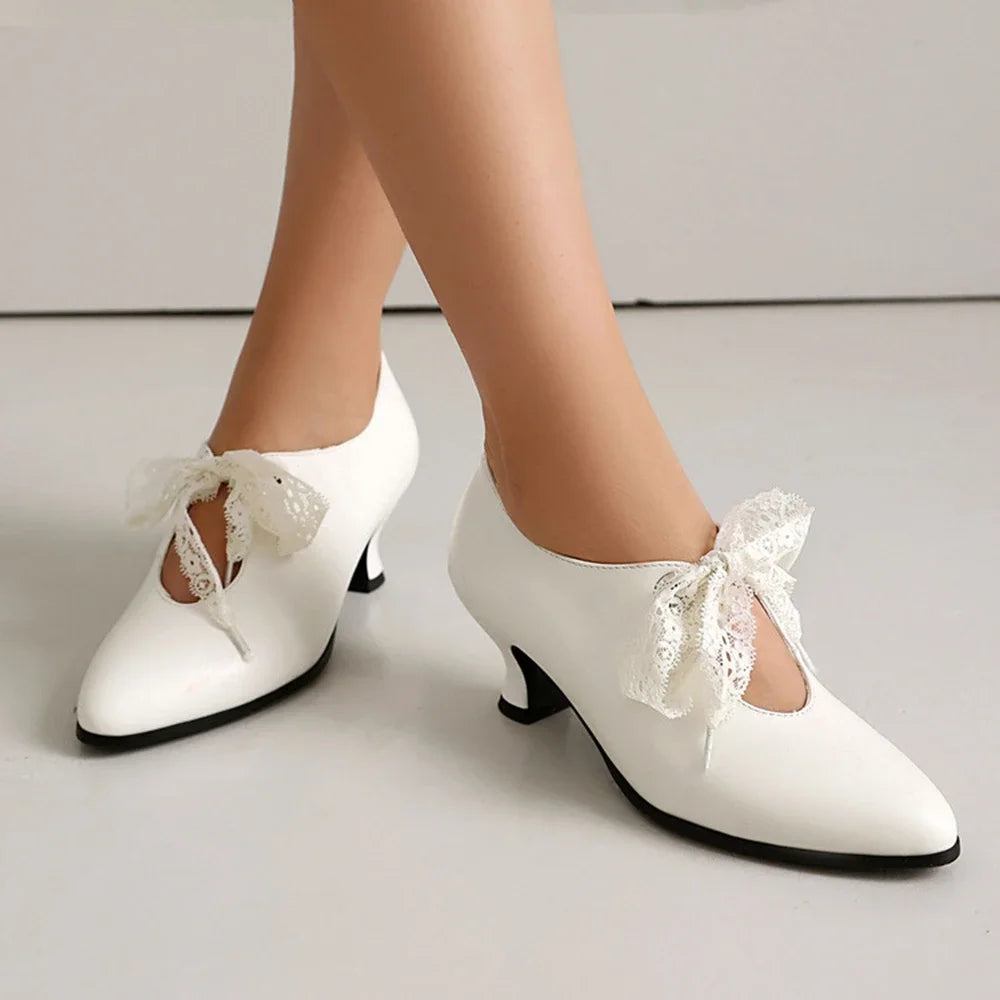 Women Fashion Spring and Summer New Pointed Toe Closed Toe High Heels Retro Lace Up Bridal Shoes Office Party Single Shoes 215-1
