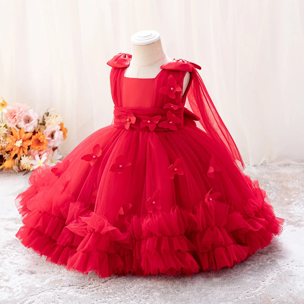 HETISO Baby Girls Princess Dress Butterfly Petal Tutu Party Prom Gown Kids Birthday Bridesmaid Wear 1-6 Years