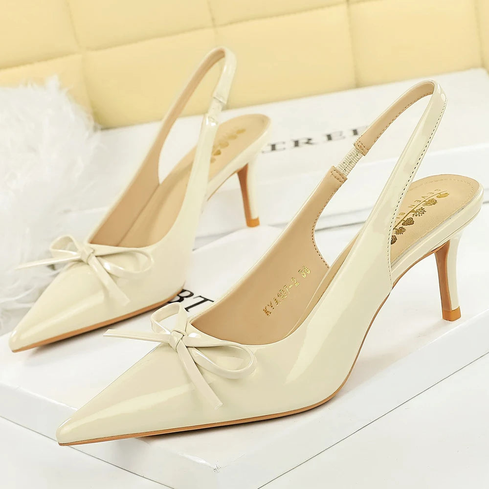Large Size 43 Women Pumps Patent Leather High Heels Ladies Shoes Bow Decoration Heeled Sandals Women Shoes Summer Stiletto Heels