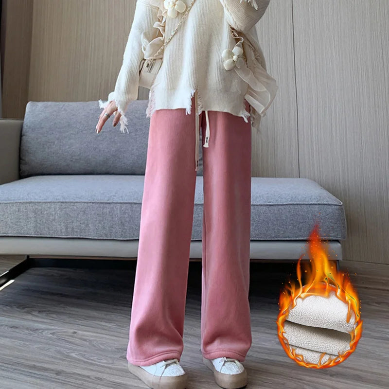 Women Long Pants Spring Autumn Women Elastic Waist Straight Long Wide Leg Pants Casual Female Long Pants Trousers