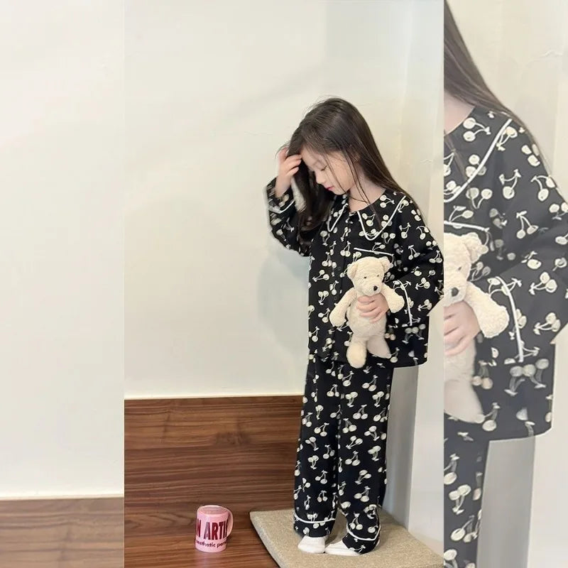 2025 New Kids' Sleepwear Floral Print Lightweight Pajama Set for Tween Girls Spring Autumn Wearable Outside