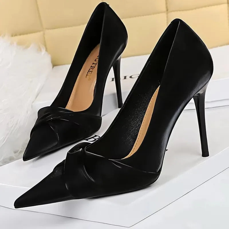 BIGTREE Shoes Fashion Kitten Heels Women Pumps Pointed Bow-knot Stiletto High Heels Women Shoes Sexy Party Shoes Plus Size 34-43