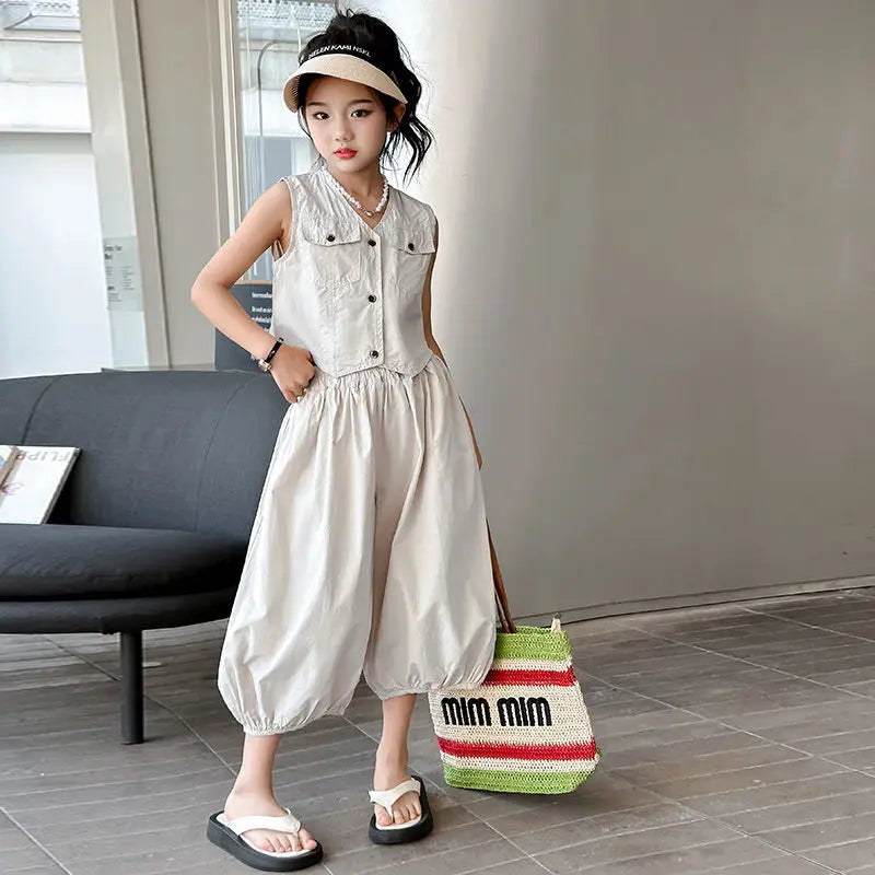 Girls Clothes 12 To 14 Years Old Junior Top and Bottom Set Outfit Sets Kids Girl Korean Children's 2025 Girls' Outfits Summer 4