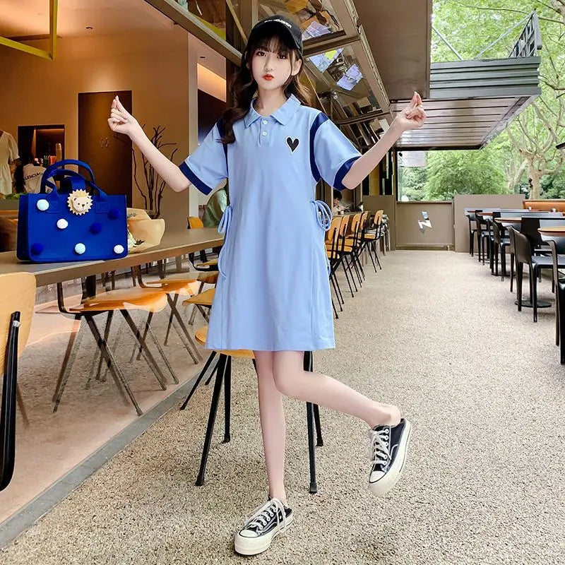 T-shirt Dress Loose Straight Skirt for Medium To Large Kids Girls Clothes From 8 12 Years Old Dresses Girl Summer Pink Teenage 7
