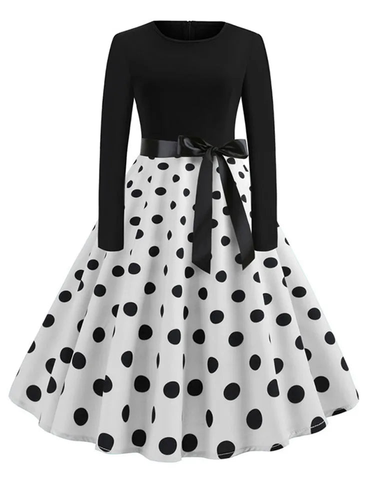 Music Note Print Elegant Party Dress Women Retro Vintage Casual Spring Autumn Midi Dresses