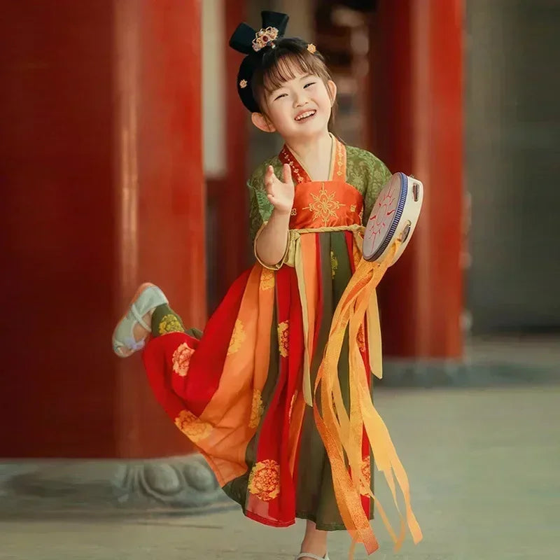 Summer Party Costume Girl Dresses Vintage Kids Clothes Vestido Casual Baby Chinese Hanfu Cosplay Children Princess Girls Dress