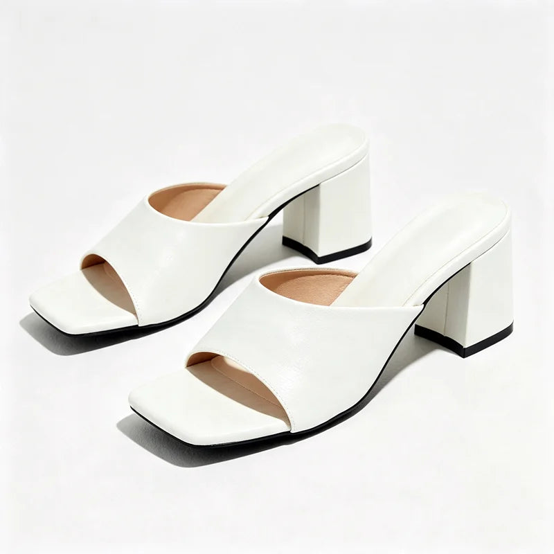 Novelty Striped Detail Mules Sandals Women Fashion Chunky Heel Slippers for Ladies Elegant Women Shoes Summer Slide Sandals